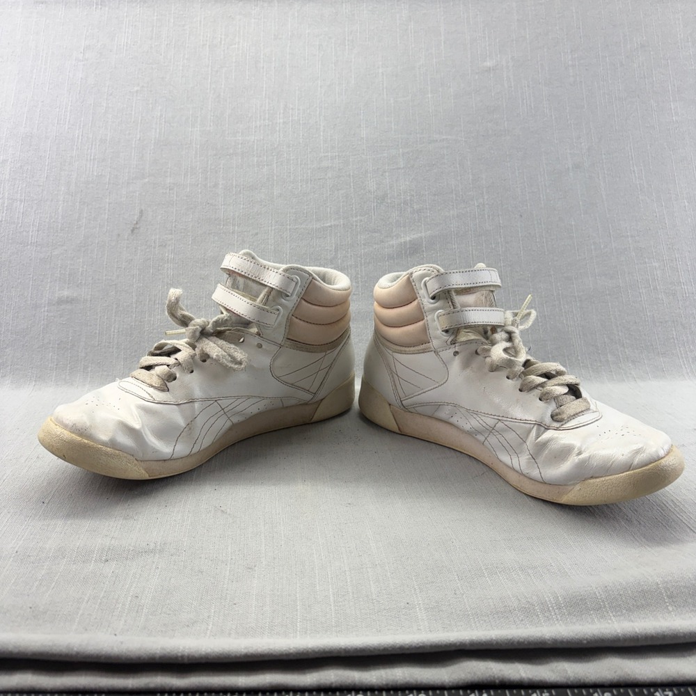 Reebok Freestyle Hi Sneakers Womens 8 High Top White Pink Double Strap 059503